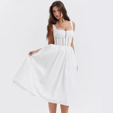 WHITE SLEEVELESS MIDI DRESS