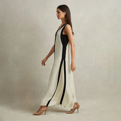 MAXI PUFF V NECK SLEEVELESS DRESS