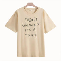 Y2K Don't Grow Up Oversized Cotton Tee - Streetwear Fashion