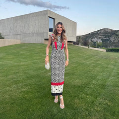 PRINTED FLY SLEEVES MAXI DRESS