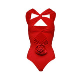 HANNA RED Bodysuit and FLARED PANTS with ROSE BOW 2 PIECE SET