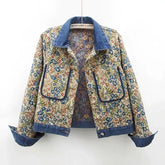 Chaqueta vaquera vintage con bordado jacquard para mujer