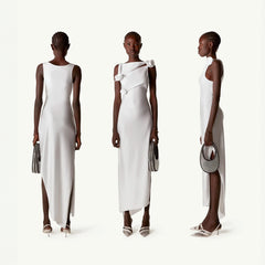 MAXI DRESS with SIDE SLIT and Flower BOWS