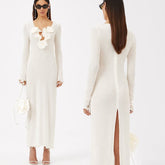 VESTIDO MAXI DE MANGA LARGA DE MALLA SAKURA con FLORES