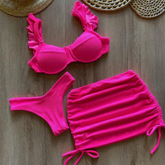 wood ear split bikini three-piece set