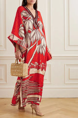 Vestido largo con estampado floral africano: elegante estilo caftán de manga larga