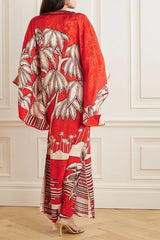 Vestido largo con estampado floral africano: elegante estilo caftán de manga larga