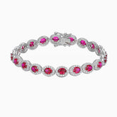 Alluring Rhodium Plated Sterling Silver Bezel Ruby Halo Tennis Bracelet