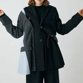 Asymmetric Button Detail Drawstring Waist Deconstructed Hybrid Blazer- Black