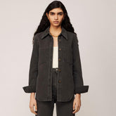 Glitzernder, kristallverzierter Crop-Blazer mit Puffärmeln und passendem Set - Schwarz