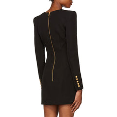 Asymmetric Gold Button Single Breasted V Neck Long Sleeve Tailored Blazer