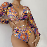 Baroque Print Cutout High Rise Wraparound Crop Brazilian Two Piece Bikini Swimsuit