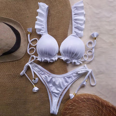 Solid Ruffle Fringe Bikini