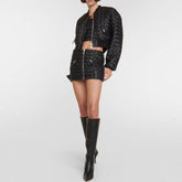 Biker Zip Up Vegan Leather Braided Crop Bomber Jacket Matching Set