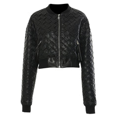 Biker Zip Up Vegan Leather Braided Crop Bomber Jacket Matching Set