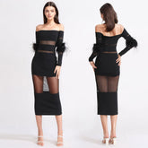 Black Mesh PATCHWORK MIDI DRESS