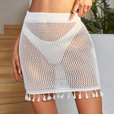 Boho Minirock mit Häkelstrick und Quaste, brasilianischer Strandüberzug