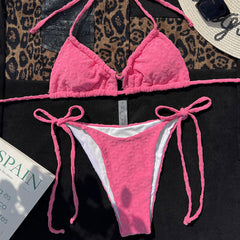 Bold Floral Terry Cloth Tie String Cutout Bralette Brazilian Two Piece Bikini Swimsuit