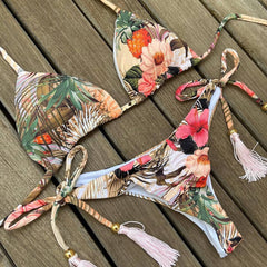 floral tassel two piece bikini