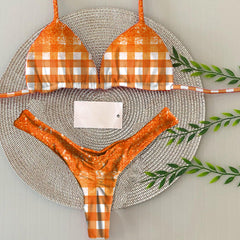 Halloween Checkerboard Print Simple Split Bikini