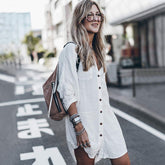 Vestido playero brasileño informal de manga larga con botones y bolsillos