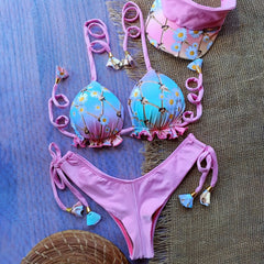 floral print strappy two-piece swimsuit