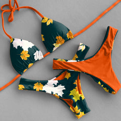 Trendy color contrast print bikini set