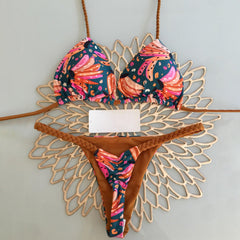 Vintage Banana Print Swimsuit with Straps