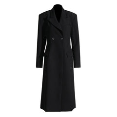 Classic Notch Lapel Shoulder Pad Two Button Long Tailored BlazerCoat