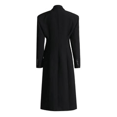 Classic Notch Lapel Shoulder Pad Two Button Long Tailored BlazerCoat