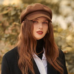 Gorra clásica de vendedor de periódicos de mezcla de lana texturizada con diseño de espiga de pescado en color puro