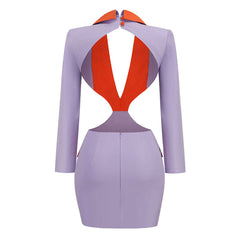 Contrast Lapel Collar Deep V Cut Out Backless Tailored Mini BlazerDress