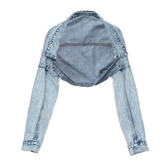 Coole Jeans-Bolerojacke mit Kragen, überschnittenen Schultern und langen Ärmeln