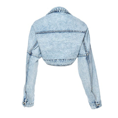 Coole Jeans-Bolerojacke mit Kragen, überschnittenen Schultern und langen Ärmeln