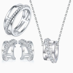 Conjunto de joyas de plata de ley con triple aro y circonita cúbica pavé cruzado