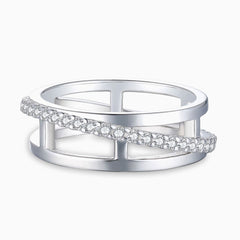 Conjunto de joyas de plata de ley con triple aro y circonita cúbica pavé cruzado