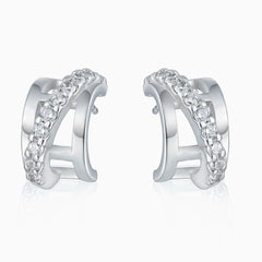 Conjunto de joyas de plata de ley con triple aro y circonita cúbica pavé cruzado