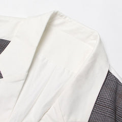 Dekonstruierte, karierte Patchwork-Cutout-Langarm-Einreiherjacke