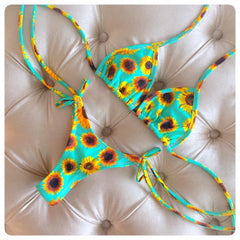 sunflower print split bikini