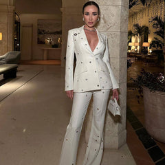 Edge Metallic Detail Peak Lapel Single Breasted Bootcut BlazerMatching Set