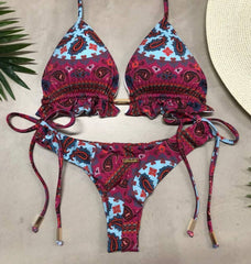 Hawaiian floral fringed bikini