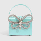 Elegant Butterfly Rhinestone Embellished Box Clutch Bag - Blue