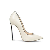 Elegant Contrast Trim Faux Leather Pointed Toe Stiletto Pumps - White