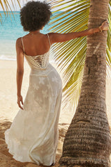 Elegante vestido largo con tirantes finos y estampado floral - Envolvente en el pecho