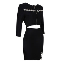 Elegant Imitated Pearl Cutout Trim Split Elbow Sleeve Bandage Matching Set
