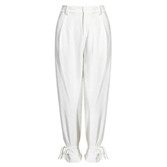 Pantalones elegantes de color sólido con lazo en el tobillo, cintura alta y pierna ancha