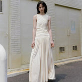 Elegant White Round Neck Vest Dress for Women - Summer and Party Ready