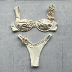 Three-dimensional flower sling bikini