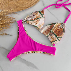 Trendy Leopard Print Vintage Bikini Set