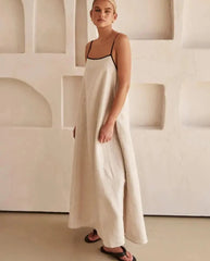 Modisches, einfarbiges, ärmelloses, lockeres Kleid mit Trägern für Damen